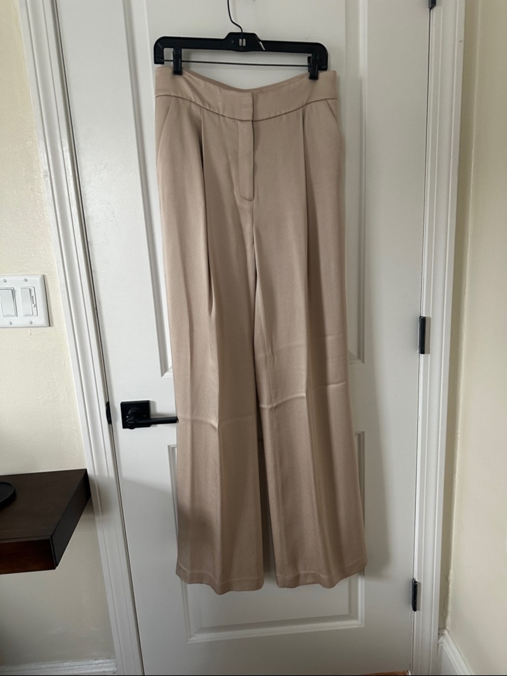 Veronica Beard Wide-Leg High-Waist Trousers in Beige